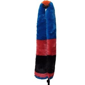 Betsey Johnson Dreamworks Trolls Faux Fur Scarf Blue Pink Black Orange Funky